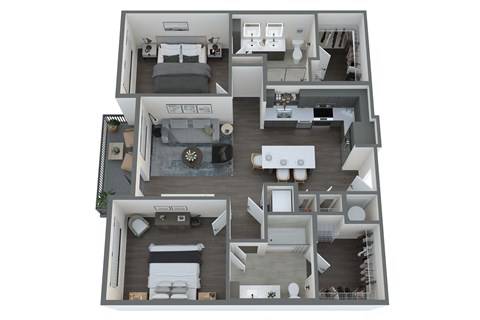 Floor plan for 2 beds, 2 baths, 1088 sqft